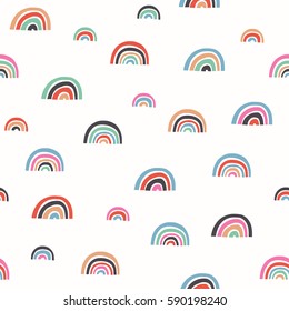 Seamless pattern with bright color rainbows