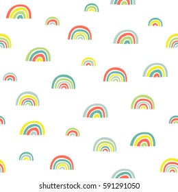 Seamless pattern with bright color rainbows