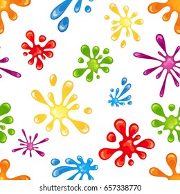 Seamless pattern with bright colored blots, splash on white background