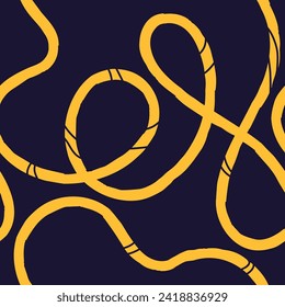 Seamless pattern of bright colorful abstract squiggles print, continuous line, scribble spiral and wavy lines. retro 80s. Chaotic ink brush texture. Vector illustration