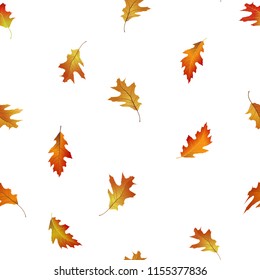 Seamless pattern of bright and colorful autumn leaves. Falling oak tree leaf vector illustration