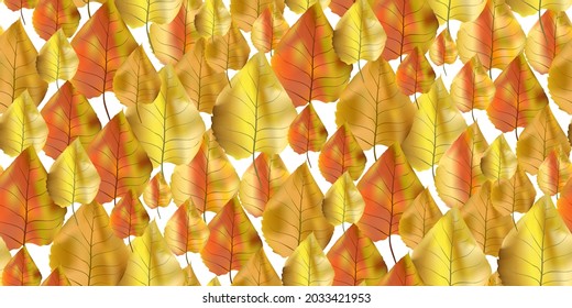 Seamless pattern bright colorful autumn foliage isolated on white background. Graphic design autumn symbol. Red orange yellow dry autumn leaves. Autumn foliage seasonal background. Vector illustration