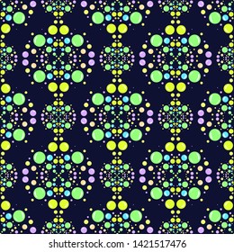 Seamless pattern with bright colorful circles on black background. Endless texture for design. Decorative seamless pattern  for greeting cards, decorating interiors, cosmetics and textile.