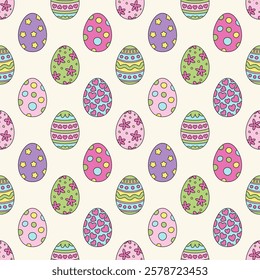Seamless pattern with bright and colorful Easter eggs.
