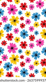 seamless pattern bright colorful flowers white background botanical floral web design spring summer digital illustration abstract wallpaper textile