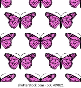 Seamless pattern with bright colorful monarch butterflies. Vector illustration