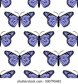 Seamless pattern with bright colorful monarch butterflies. Vector illustration