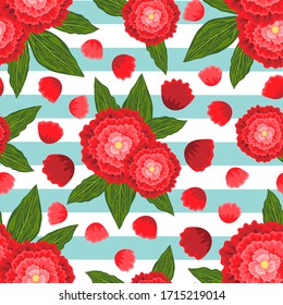 Seamless pattern with bright colorful peonies. Vector illustration.