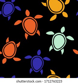 seamless pattern with bright colorful silhouettes of turtles on black background. baby background. Modern abstract design for packaging, paper, cover, fabric, interior decor
