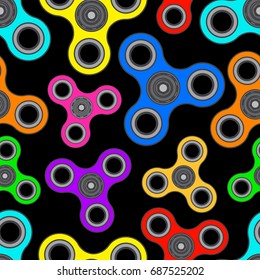 Seamless pattern with bright and colorful spinners. Repetitive vector pattern with stress relieving toys.