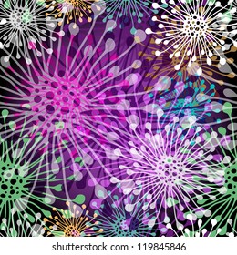 Seamless pattern with bright colorful  transparent spots on dark background (vector EPS 10)
