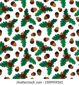 seamless pattern in bright colors, with acorns and leaves
image