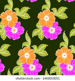 seamless pattern in bright colors with flowers and leaves