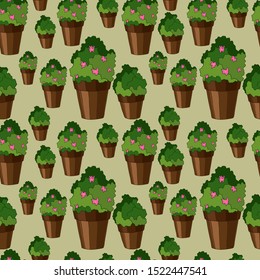 seamless pattern in bright colors with flowers in pots