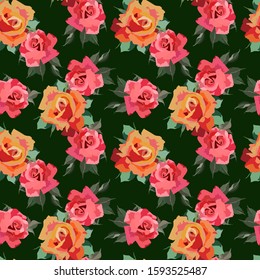 seamless pattern in bright colors with flowers of roses, wallpaper ornament, wrapping paper