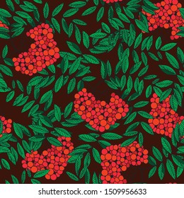 seamless pattern in bright colors, image rowan and leaves