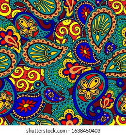 seamless pattern in bright colors, Indian ornaments, wallpaper, wrapping paper