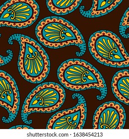 seamless pattern in bright colors, Indian ornaments, wallpaper, wrapping paper