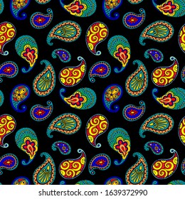 seamless pattern in bright colors, Indian ornaments, wallpaper, wrapping paper