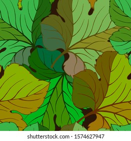seamless pattern in bright colors with large leaves, wrapping paper, wallpaper ornament