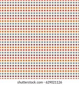Seamless pattern with bright colors repeated squares. Horizontal dashed lines abstract background. Mosaic wallpaper. Minimalist geometric ornament. Digital paper, textile print, page fill. Vector art