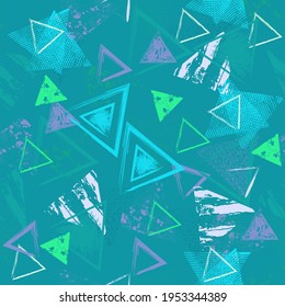 Triángulos de estilo ondulado, variedad de texturas, patrón sin fisuras en colores brillantes. Ilustración vectorial editable con máscara de recorte. EPS 10