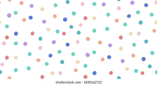 Seamless pattern with bright confetti. Different colored dots are scattered with a pattern. Can be used for fabric, wrapping, wallpapers, web page backgrounds, textile.