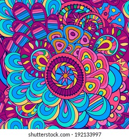 Seamless pattern of bright curls, painted by hand. Summer abstract background. Vector.