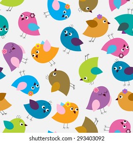 Seamless pattern with a bright cute birds