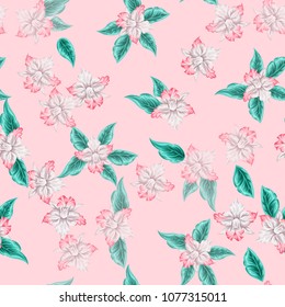 Seamless pattern with bright cute flowers of pretty orchids.Tropical exotic print for fabric, textile, wallpaper.