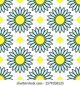 Seamless pattern. Bright daisy flowers on a white background. Replaceable color. Vector drawing. Texture.
