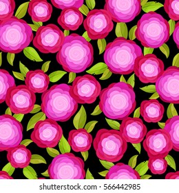 Seamless pattern with bright decorative pink roses