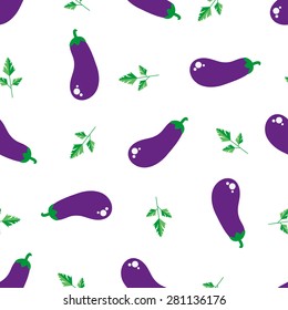 Seamless pattern with bright eggplant. Flat design for textiles, the menu of vegetarian food, farm products. vector