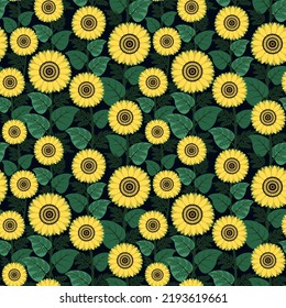 seamless pattern with bright field of sunflowers