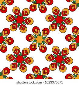 Seamless pattern with bright floral geometric ornament.