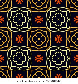 Seamless pattern with bright floral geometric ornament.