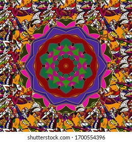 Moqueta de plantas con flores brillantes en colores negros, rojos y amarillos.