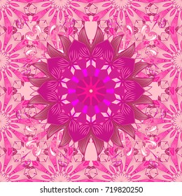 Seamless pattern with bright flowering carpet of plants on a pink, neutral and magenta colors.