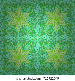 Seamless pattern with bright flowering carpet of plants on a green, blue and neutral colors.
