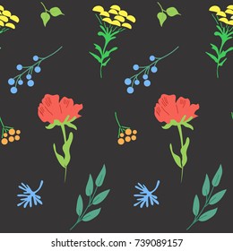 Seamless pattern with bright flowers. Floral background. Vector illustration