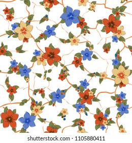 Seamless pattern with bright  flowers on a white background. Vector. 