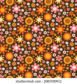 seamless pattern with bright flowers in the style of the 60s, vintage