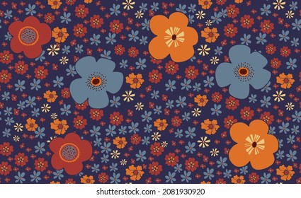 nahtloses Muster mit hellen Blumen im Stil der 70er Jahre, Retro