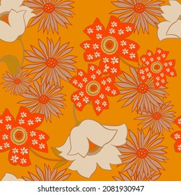 motif harmonieux de fleurs vives dans le style des années 70, rétro