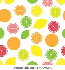Seamless pattern with bright fresh citrus fruits.