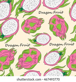 
Seamless pattern with bright fruit pithaya on a light background , vector illustration .