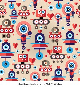 seamless pattern bright fun graphics lovers robots