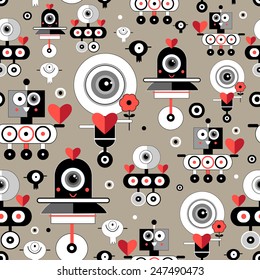 seamless pattern bright fun graphics lovers robots