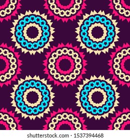 Seamless pattern with bright geometric ornament.