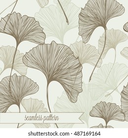 Seamless pattern with bright ginkgo leaf